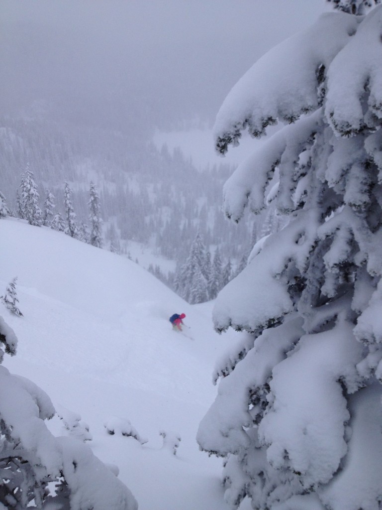 Hannah getting some great turns in Sunbeam Basin in the Tatoosh Range