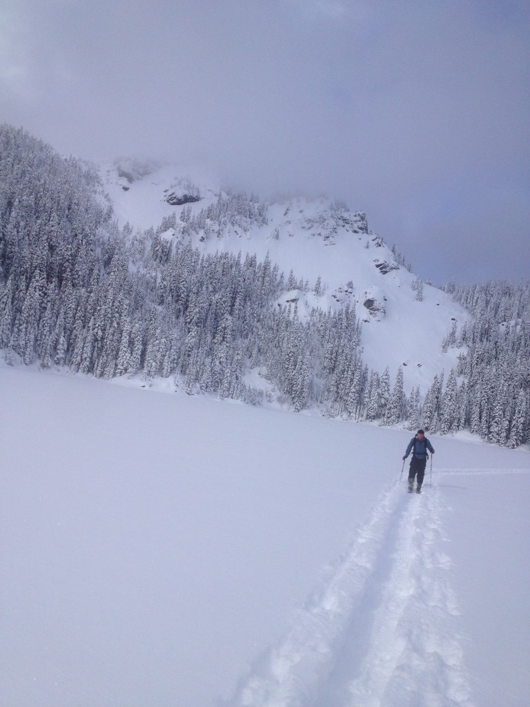 Looking back at some great ski touring in Snoqualmie Pass while heading out on the Patrol Race