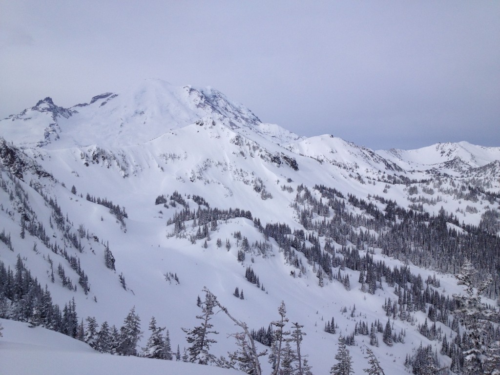 Looking back at Mount Rainier on the Sunrise and Sourdough Traverse