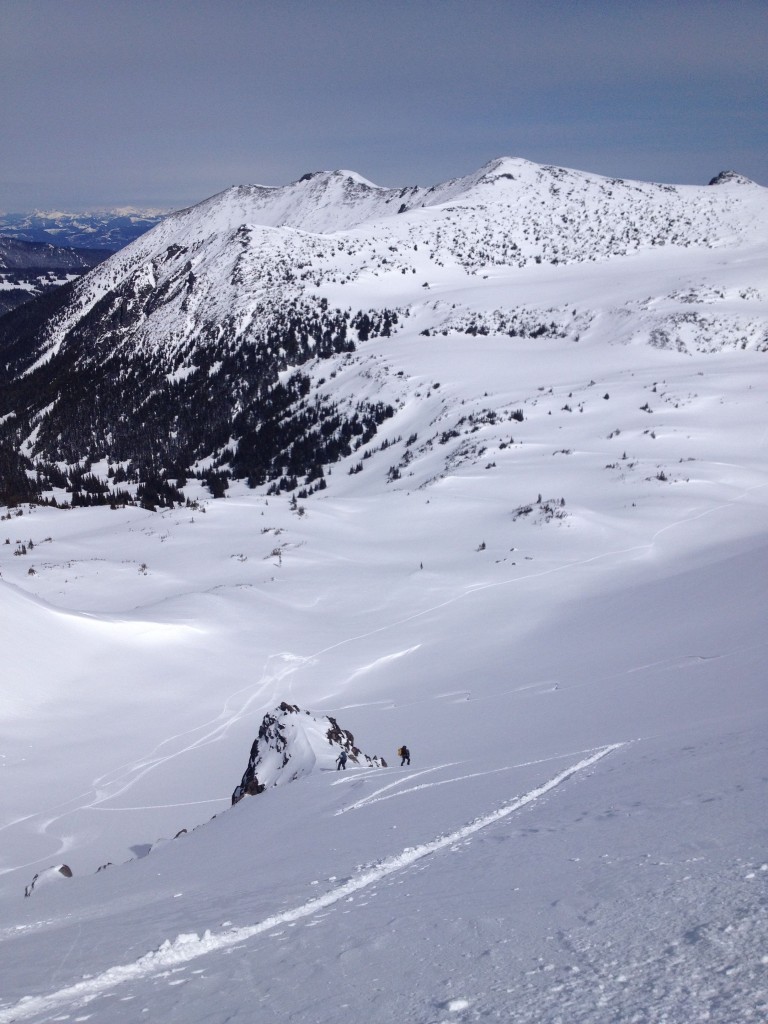 Heading back up our skin track off the 2nd Burrough on the Sunrise and Sourdough Traverse