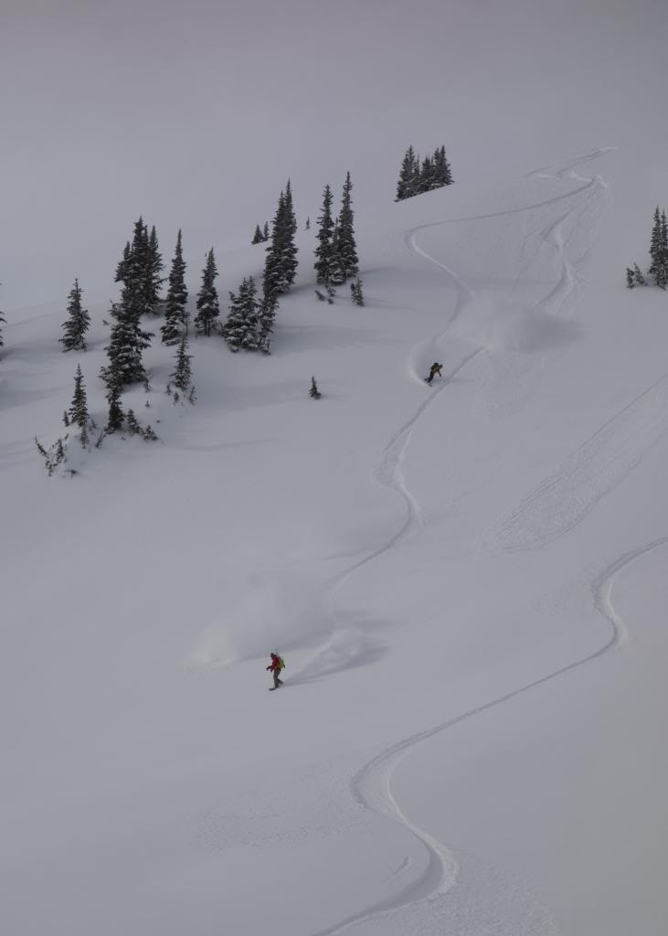 Great snow on our next snowboard run on the Sunrise and Sourdough Traverse