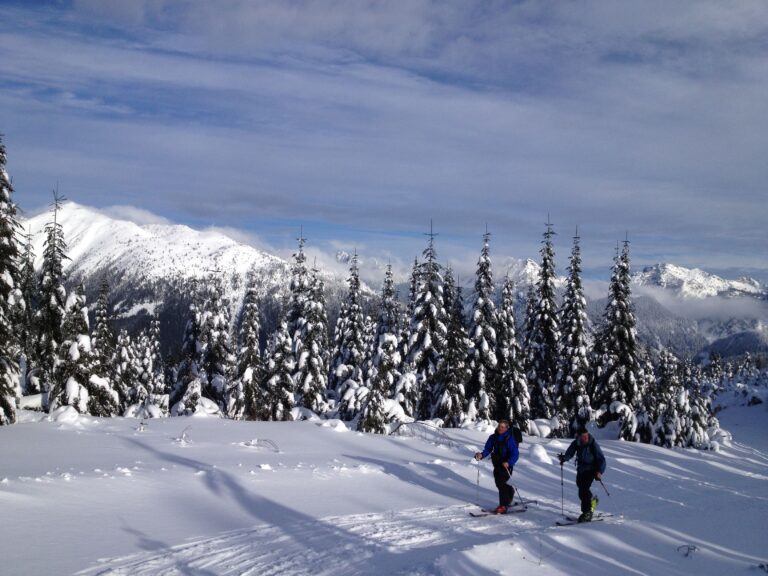Ski touring from Summit West to Meany Lodge on the Patrol Race