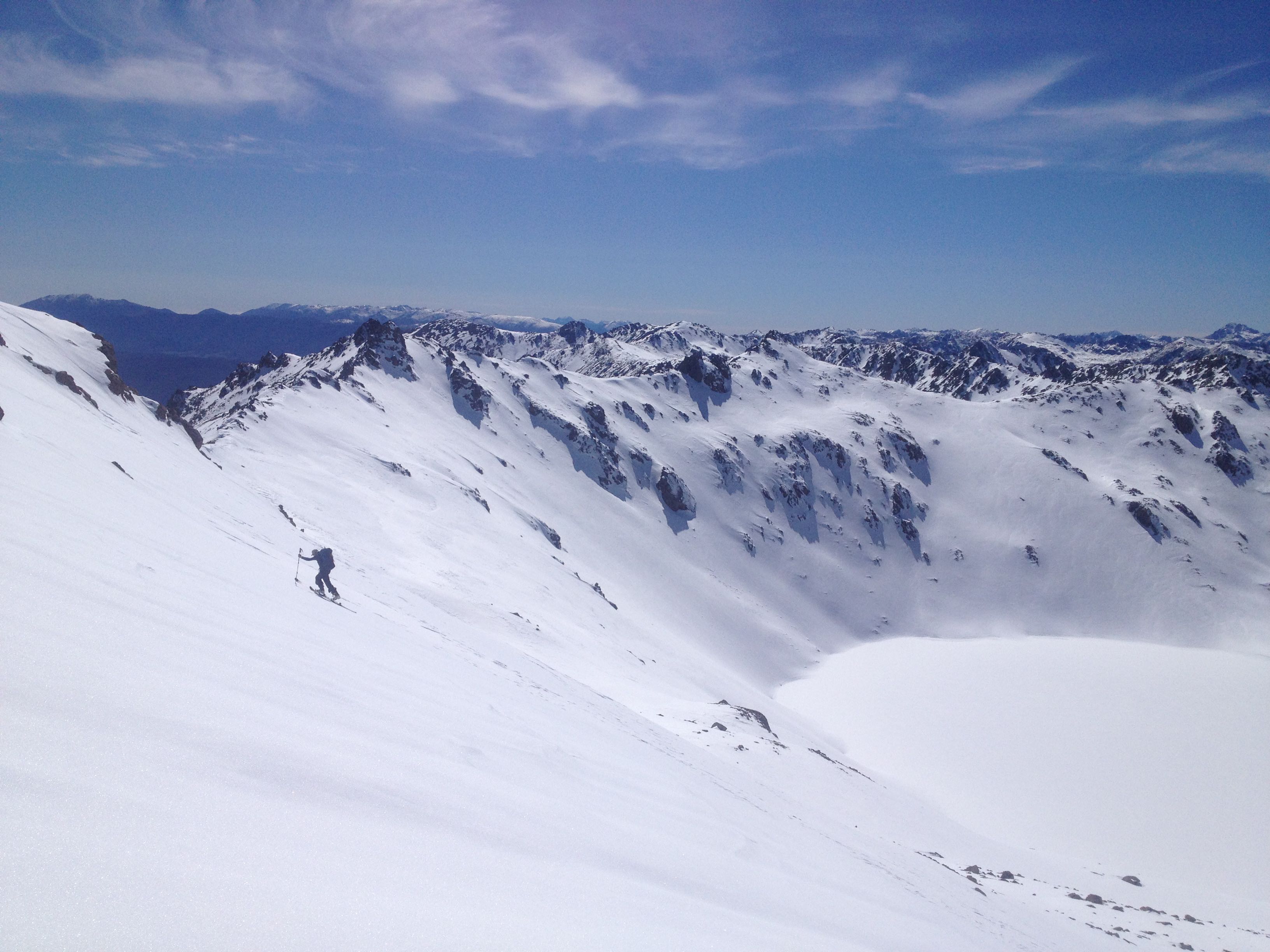 Ski touring around Angelus Lake National Park in New Zealand