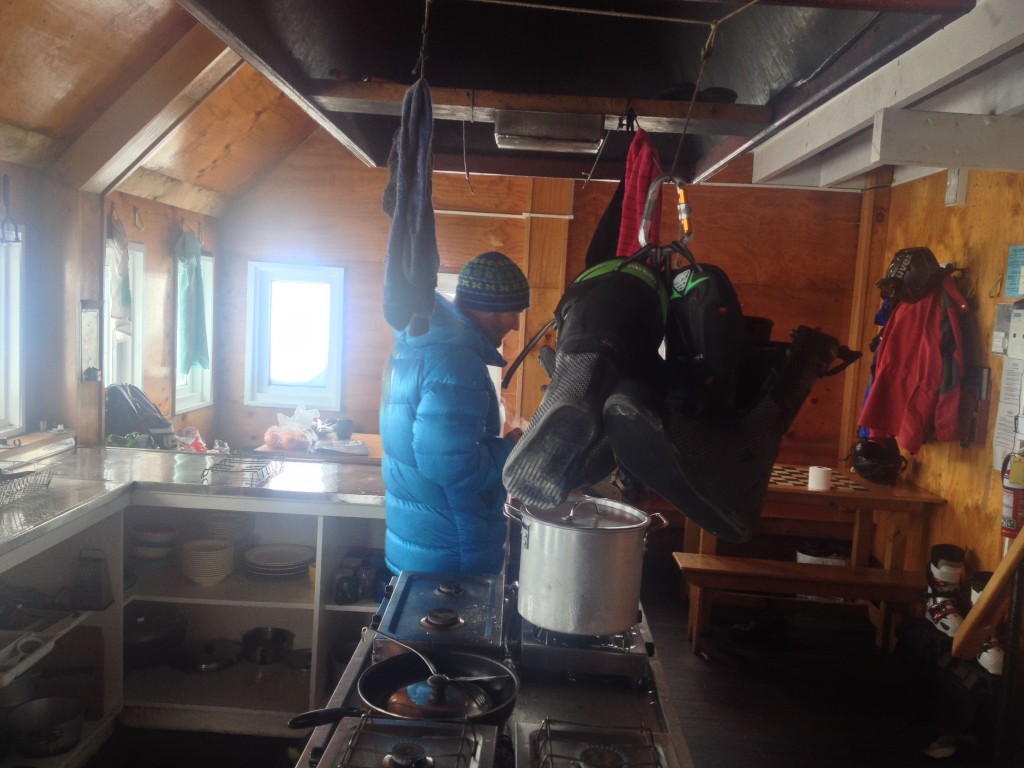 Peter hanging out and all of us drying our boot liners.