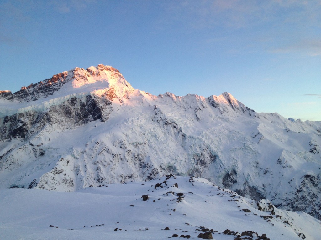 Backcountry ski touring from the Muller Hut in Mount Cook National Park in New Zealand