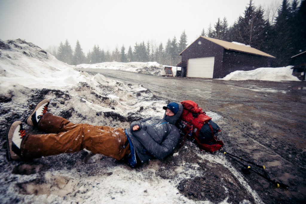 Resting after finishing the Crystal Mountain to Stampede Pass Ski Traverse