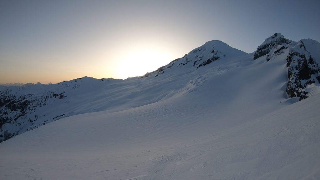 Early morning sunrise on Mount Baker and the Coleman Glacier while on the Watson Traverse