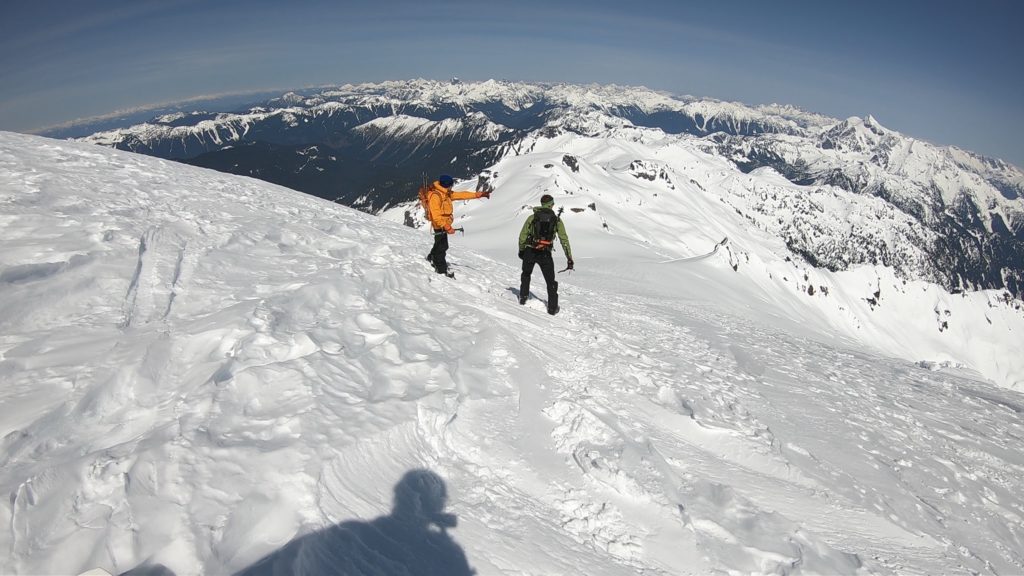 Arriving below the Park Glacier Headwall while doing the Watson Traverse