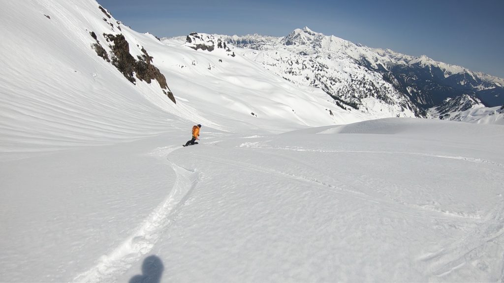 Riding to the bottom of the Park glacier on Mount Baker while doing the Watson Traverse