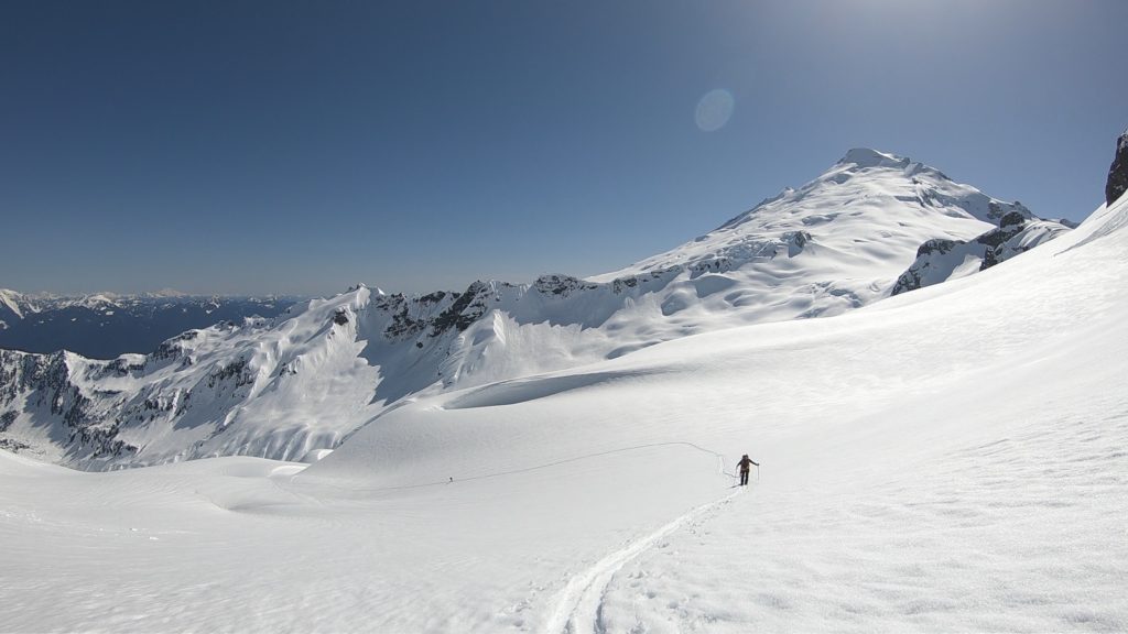 Looking back at Mount Baker while on the Watson Traverse