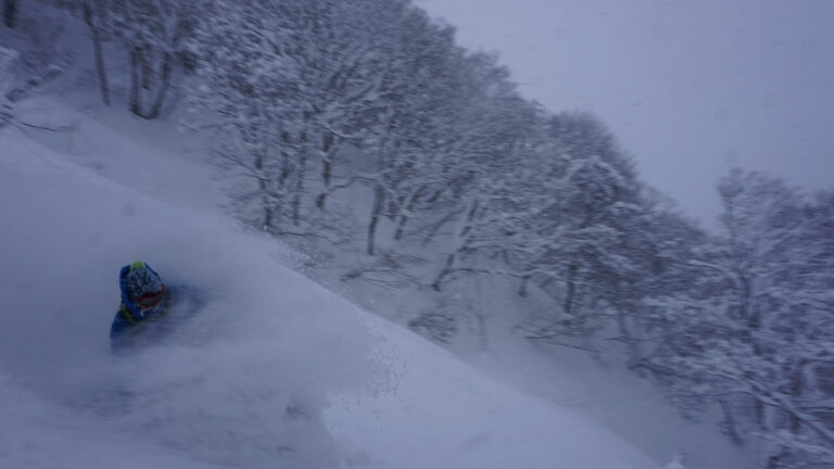 Finding powder while snowboarding in Japan