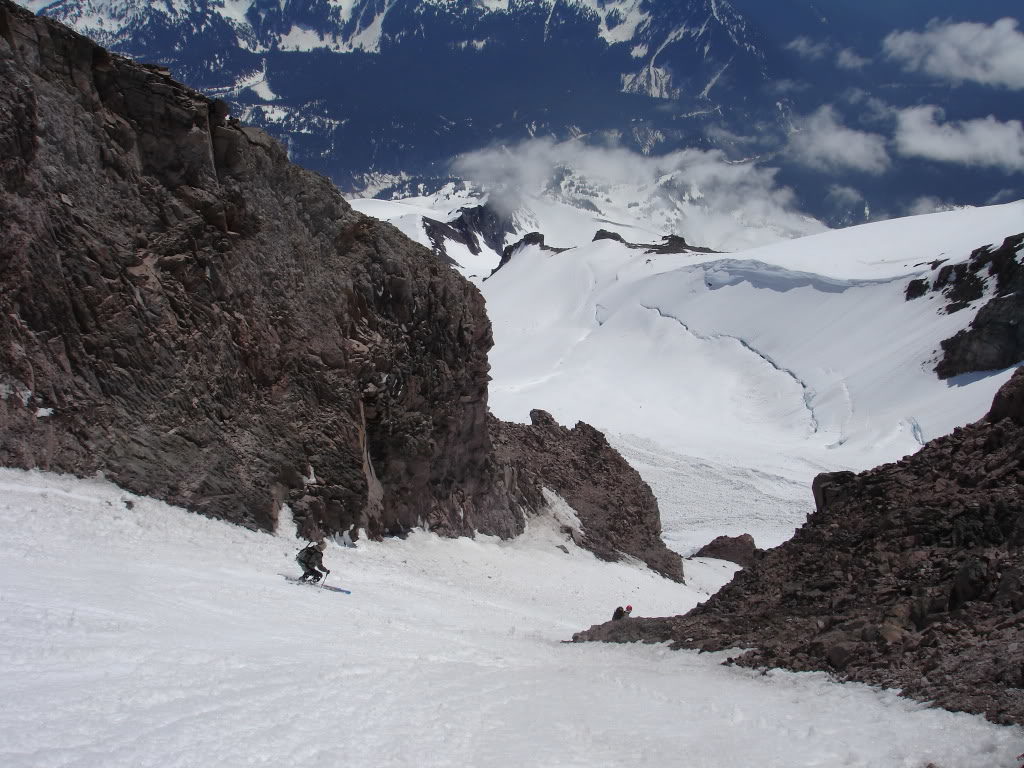 Skiing down the Furher Thumb Exiting the Furher Thumb in mount Rainier National Park