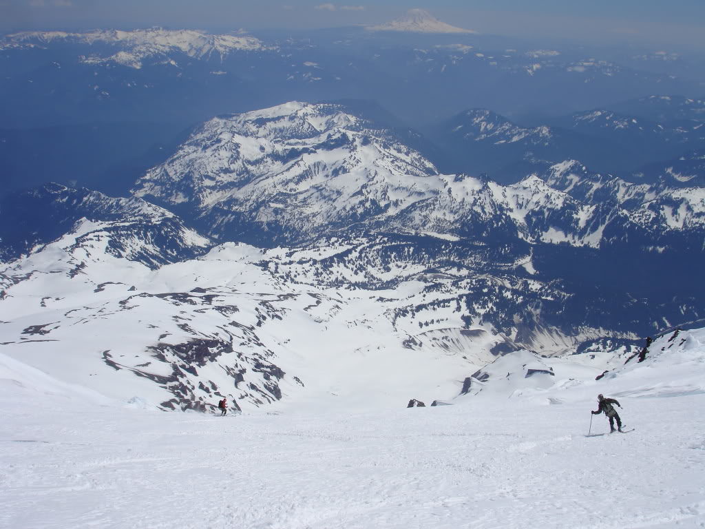 Skiing down towards the Fuhrer Thumb from the Summit of Mount Rainier