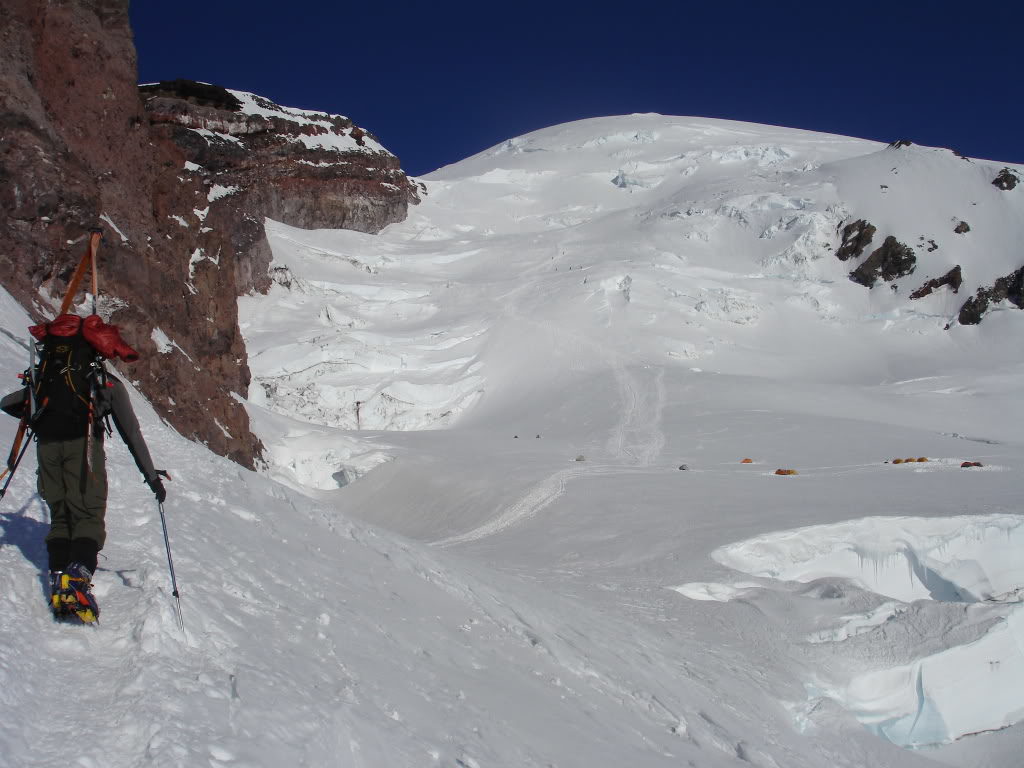 Amar heading to Ingraham flats with our Ascent path in view