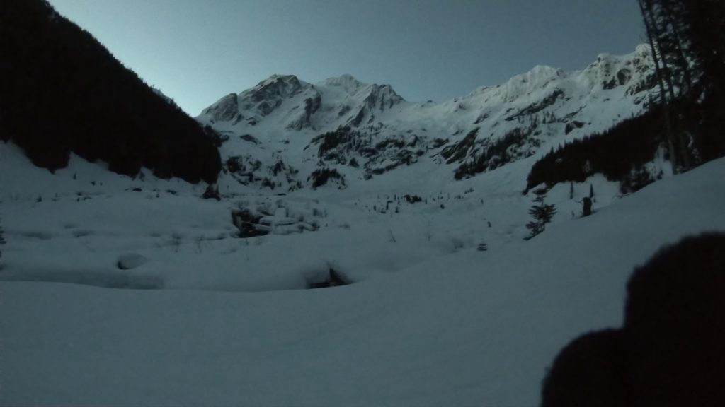 A cold morning making our way towards the White Salmon Glacier of Mount Shuksan and our first climb on the Nooksack Traverse