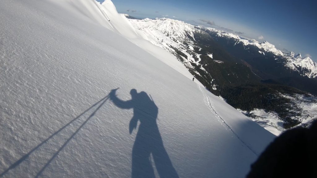 Arriving in the early morning sun while ski touring up the White Salmon Glacier.