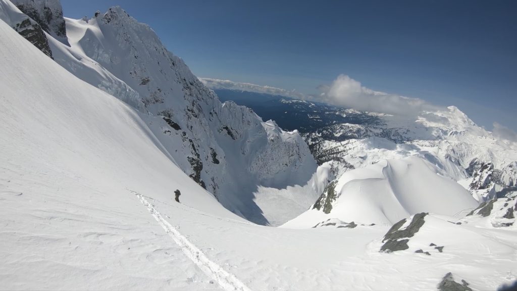 Breaking trail over to the Upper Curtis Glacier on Mount Shuksan while doing the Nooksack Traverse