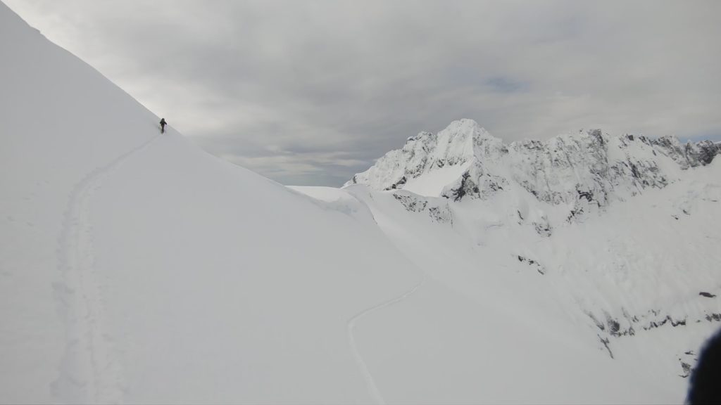 Ski touring near Icy Peak on the second day of the Nooksack Traverse