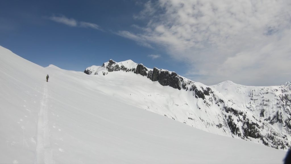 Climbing to the col between Icy Peak and Ruth Mountain