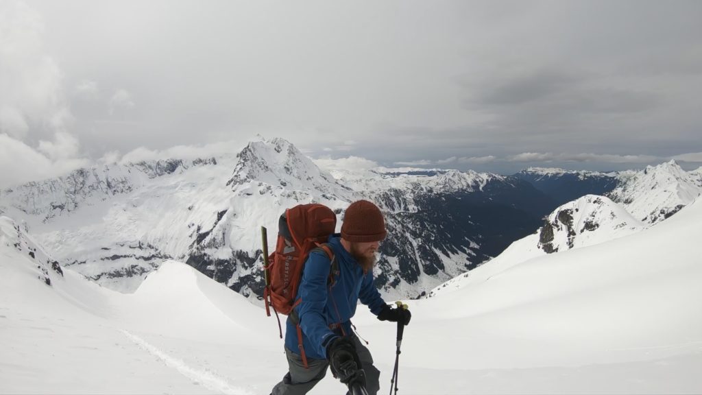 Heading up the south face of Ruth Mountain with the Nooksack Cirque in the distance