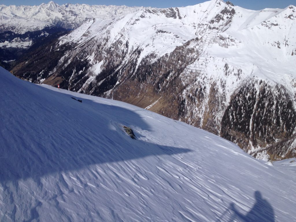 Looking back down the valley that we ski toured up