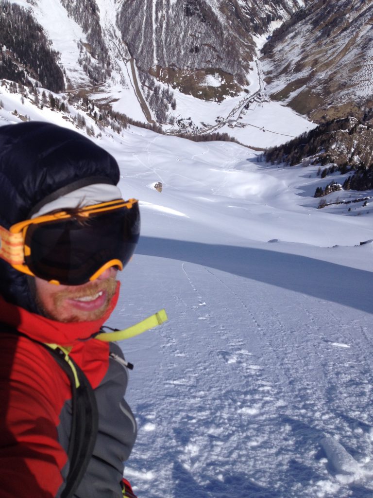 Looking down a north facing slope before we started snowboarding