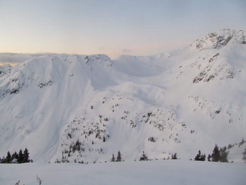 Beautiful sunrise behind the Brian Waddington Hut