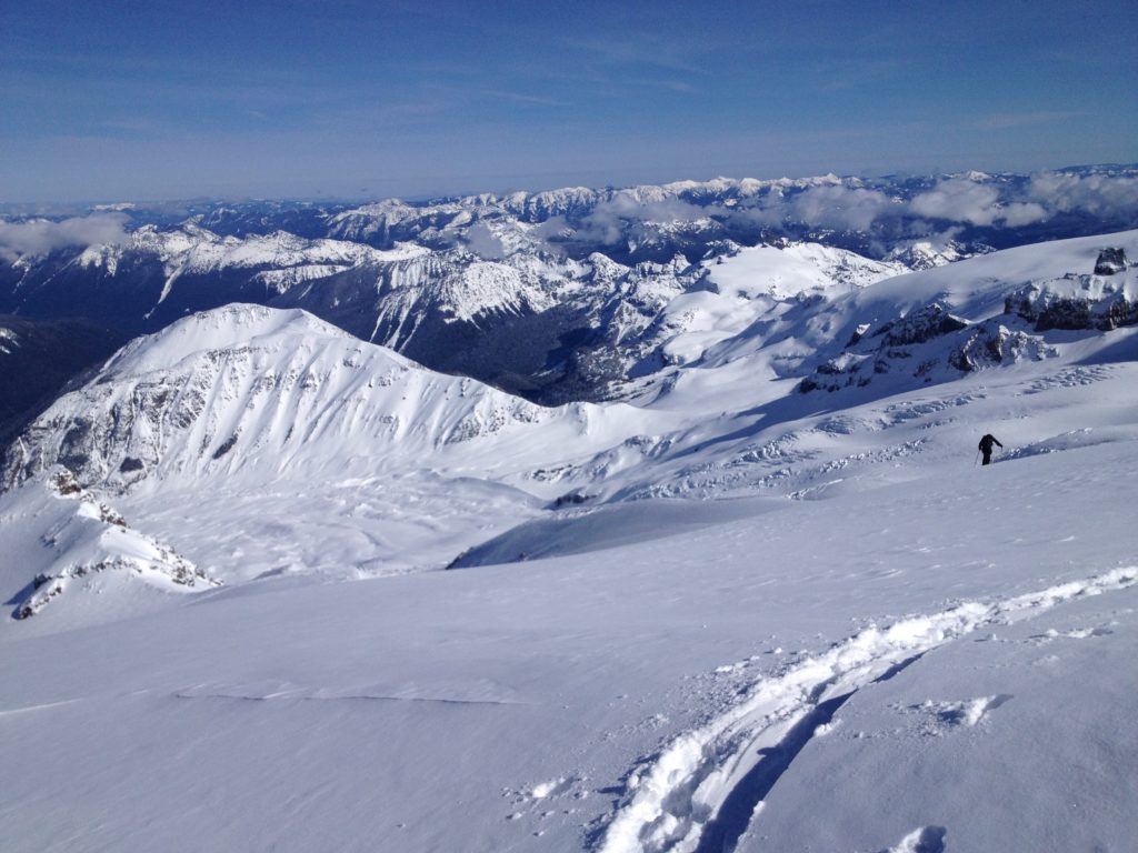 Goat Island Mountain from the Emmon Glacier mid Winter in Mount Rainier National Park while ski touring towards the Interglacier