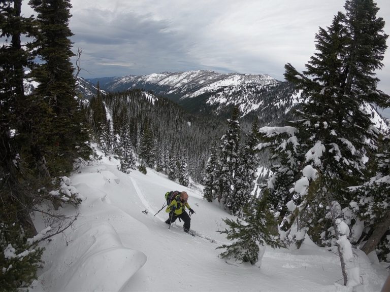 Ben skinning up to Pickhandle Point