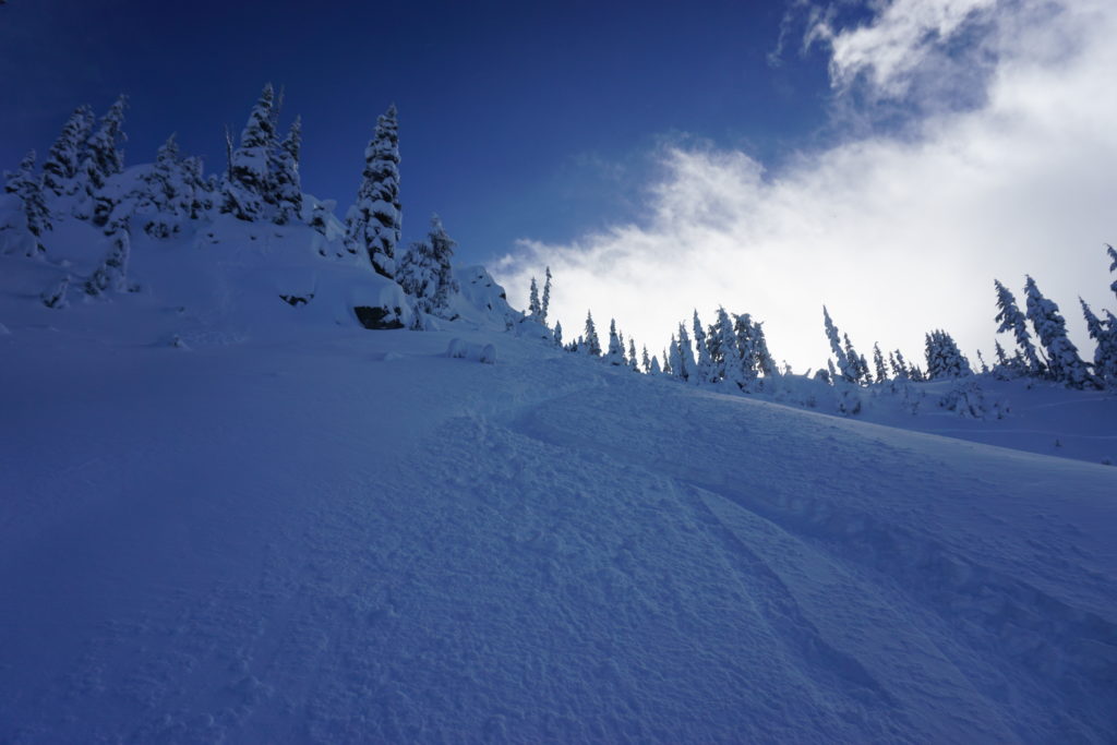 Getting first tracks on Gunbarrel in the Crystal Mountain backcountry