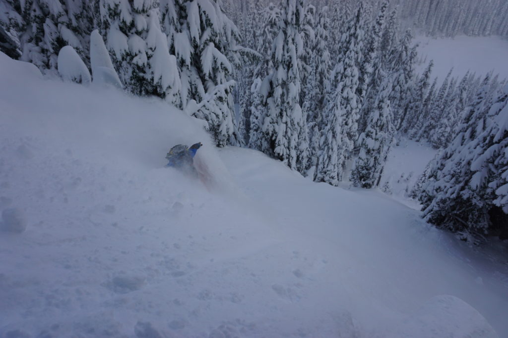 Finding myself in the white room on Gunbarrel during our second lap in the Silver Basin of Crystal Mountain Backcountry 