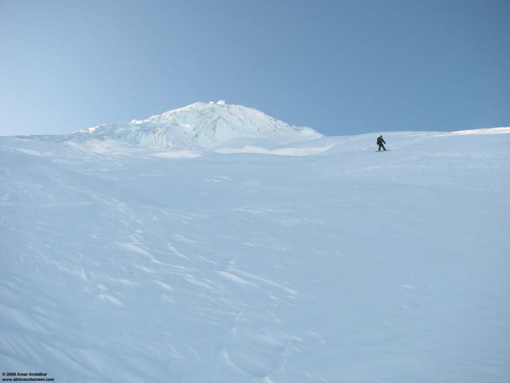 Snowboarding next to a Serac on the Nisqually Glacier (photo by Amar)