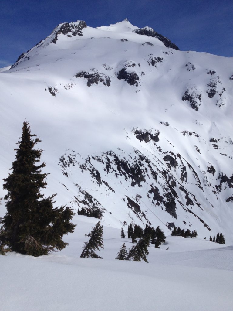 Looking up at Sahale Mountain from the arm