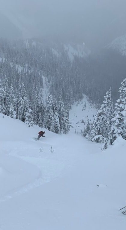 Snowboarding Bullions Basin in the Crystal Mountain Backcountry