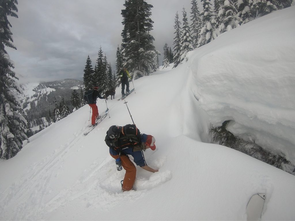 Checking out snow conditions as we made our way towards Heather Ridge