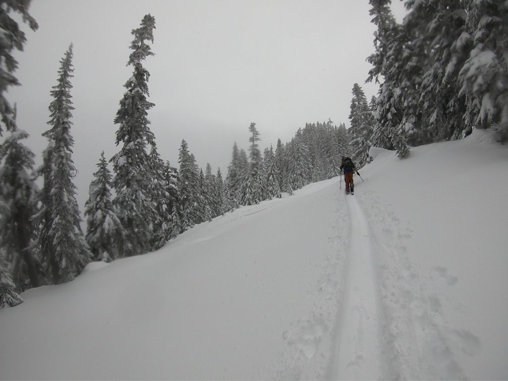 Breaking trail up on Heather Ridge