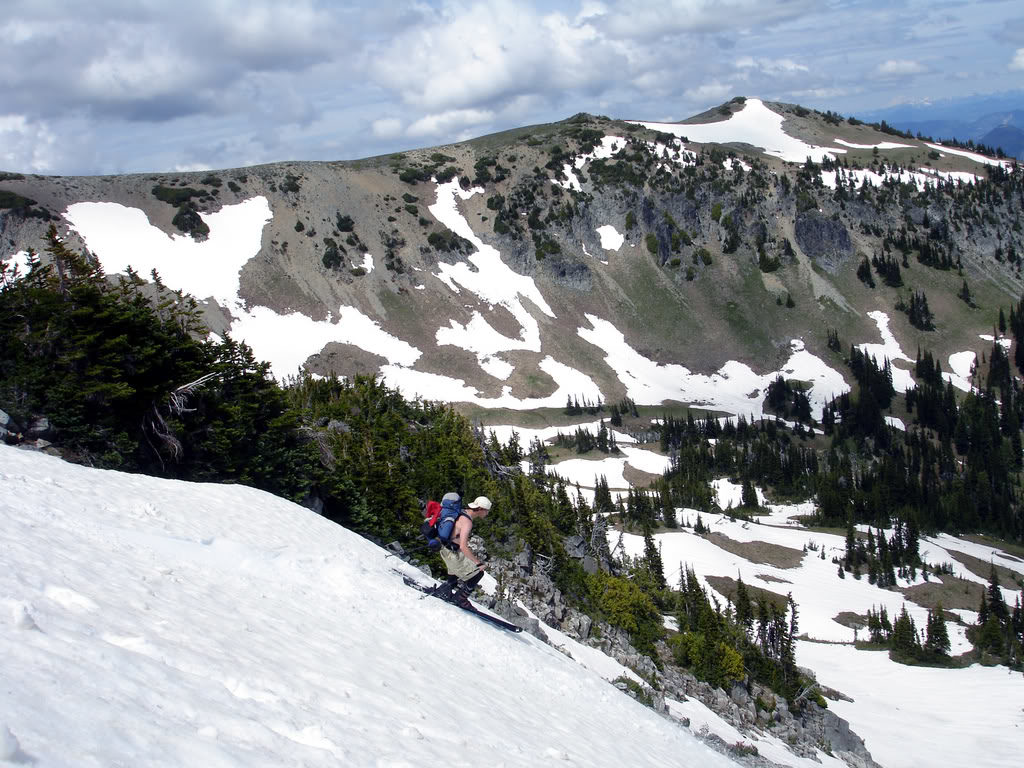 Dan skiing down in the only area with snow