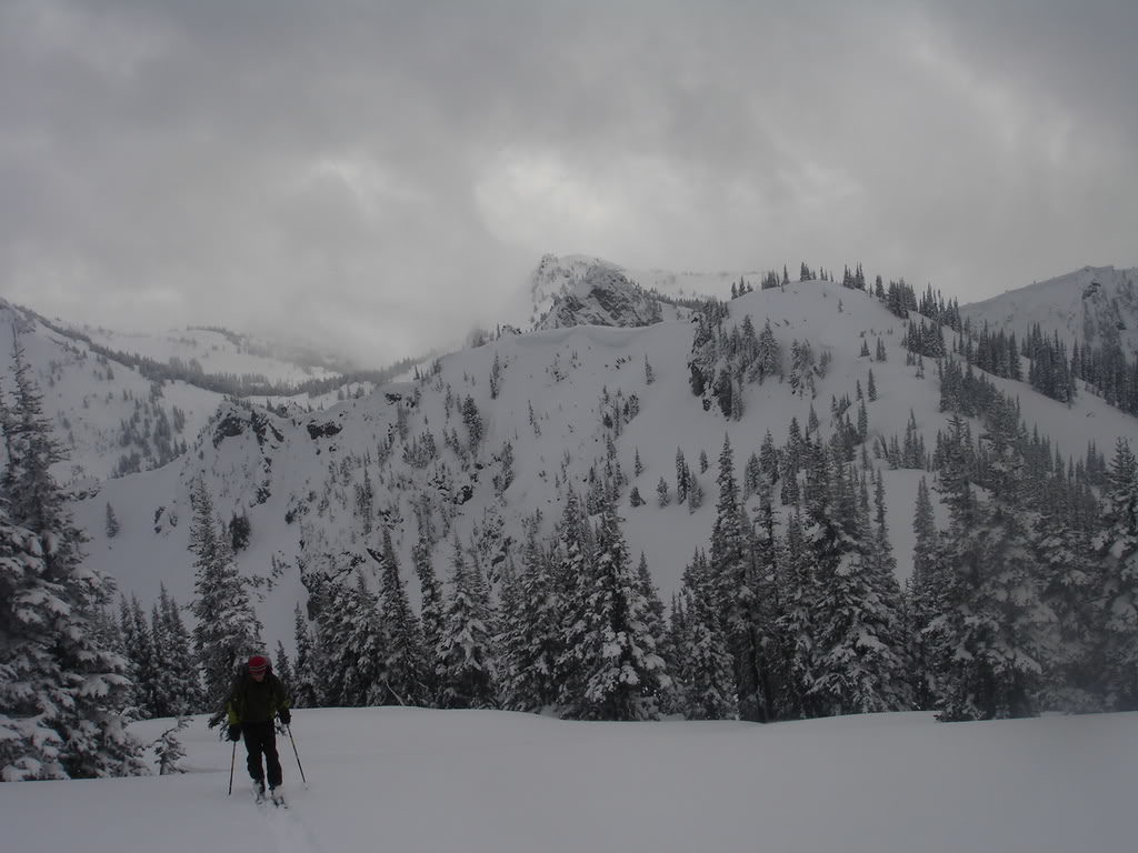 Skinning up the final slope to Sheep Lake Peak