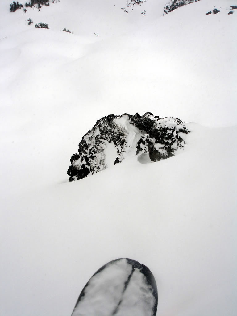 Riding off the East side of Knapsack Pass in Mount Rainier National Park