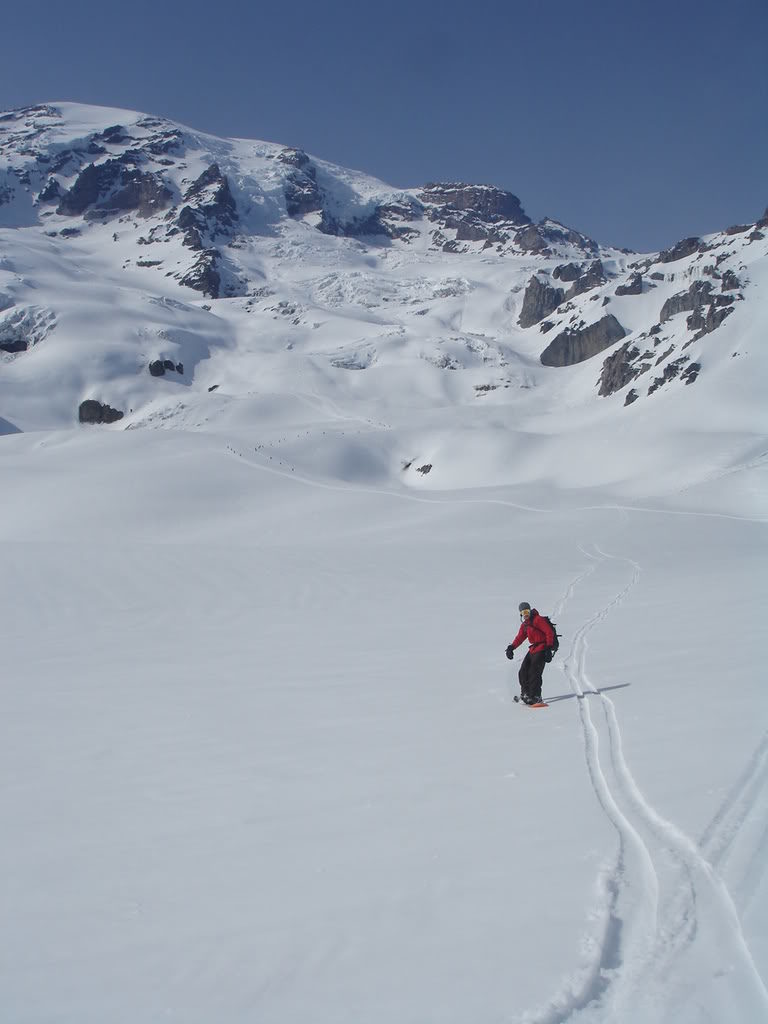 Riding on the Nisqually Glacier below the Nisqually chute
