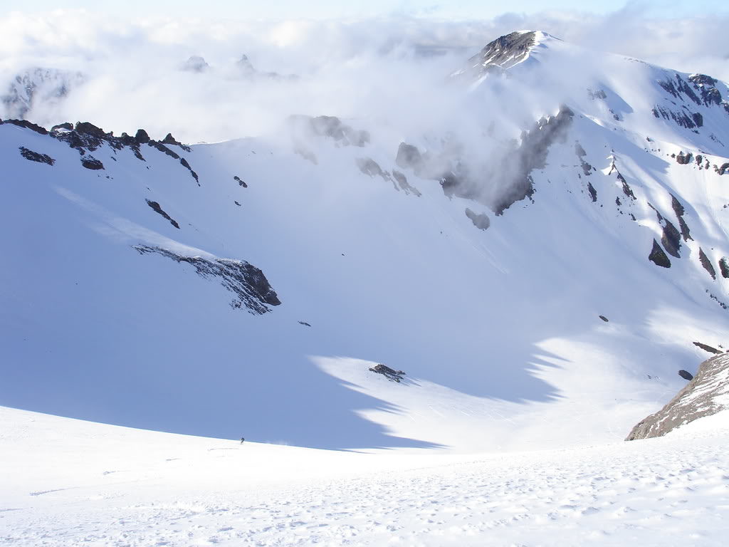 Scott skiing into Glacier Basin after riding Mount Ruth and the Interglacier