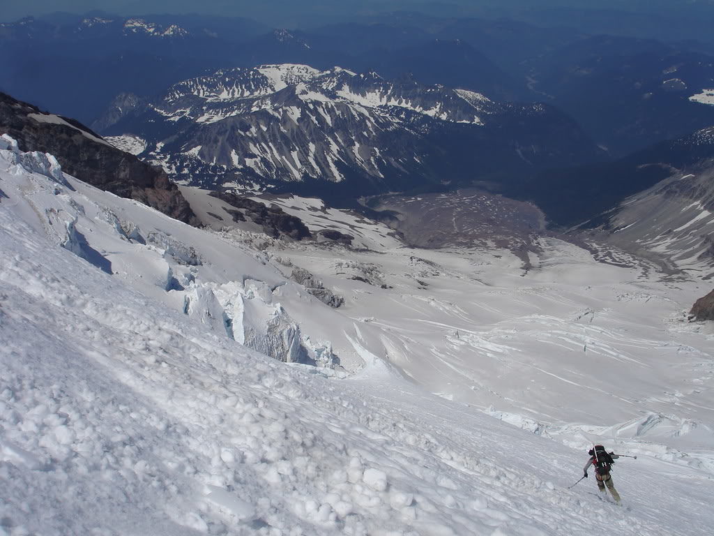 Skiing down the Emmons Glacier
