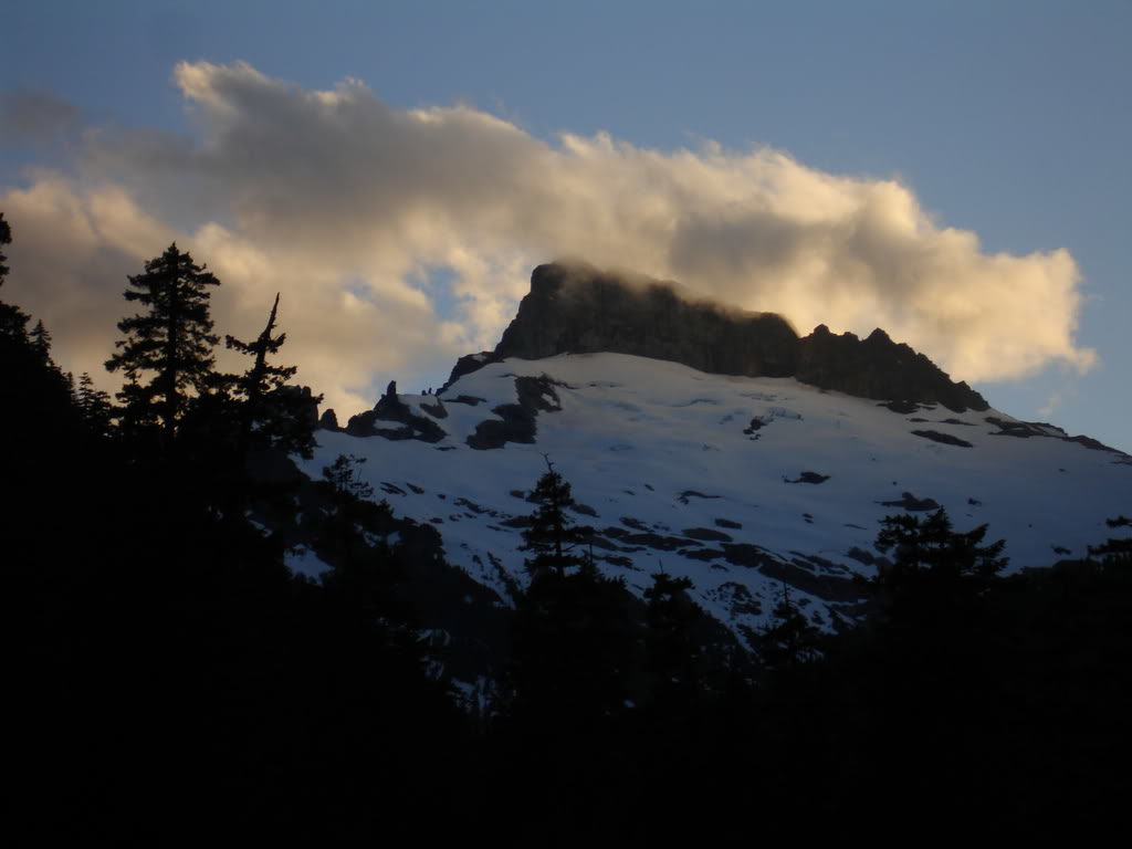 Our Only view of the Day Sloan Peak at sunset from the North Fork Sauk Trail