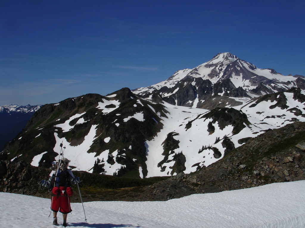 Once on top of the Saddle we finally got our first view of the objective Glacier Peak and the Cool Glacier