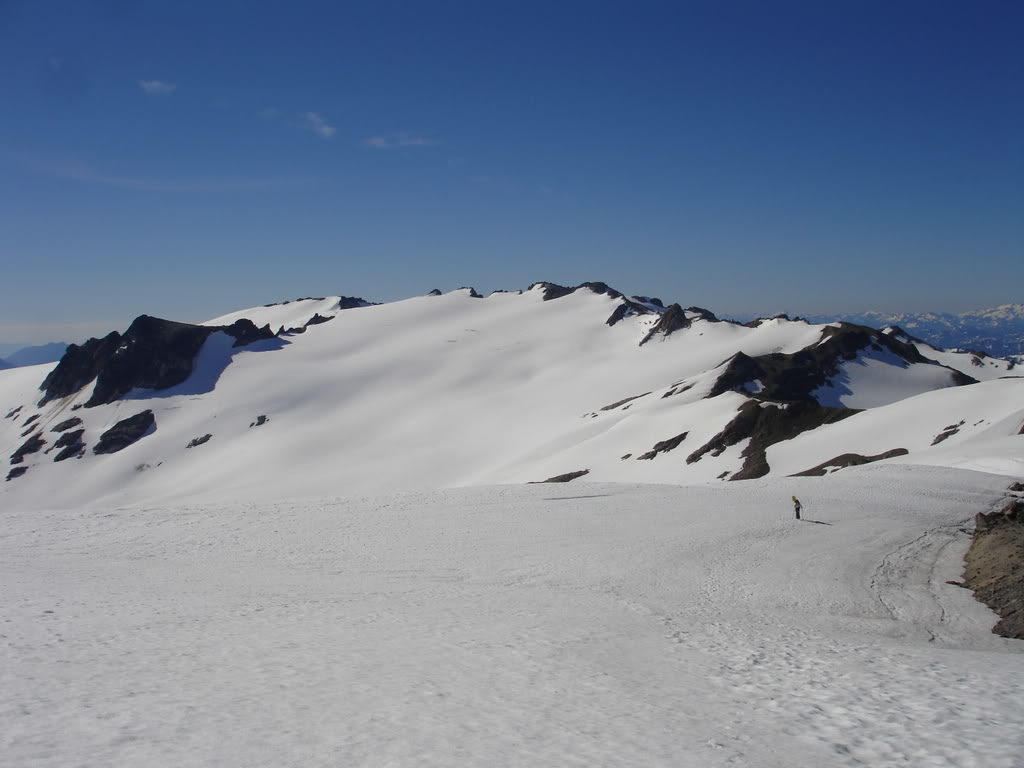 Getting onto the Suiattle Glacier to traverse over to the Cool Glacier saddle