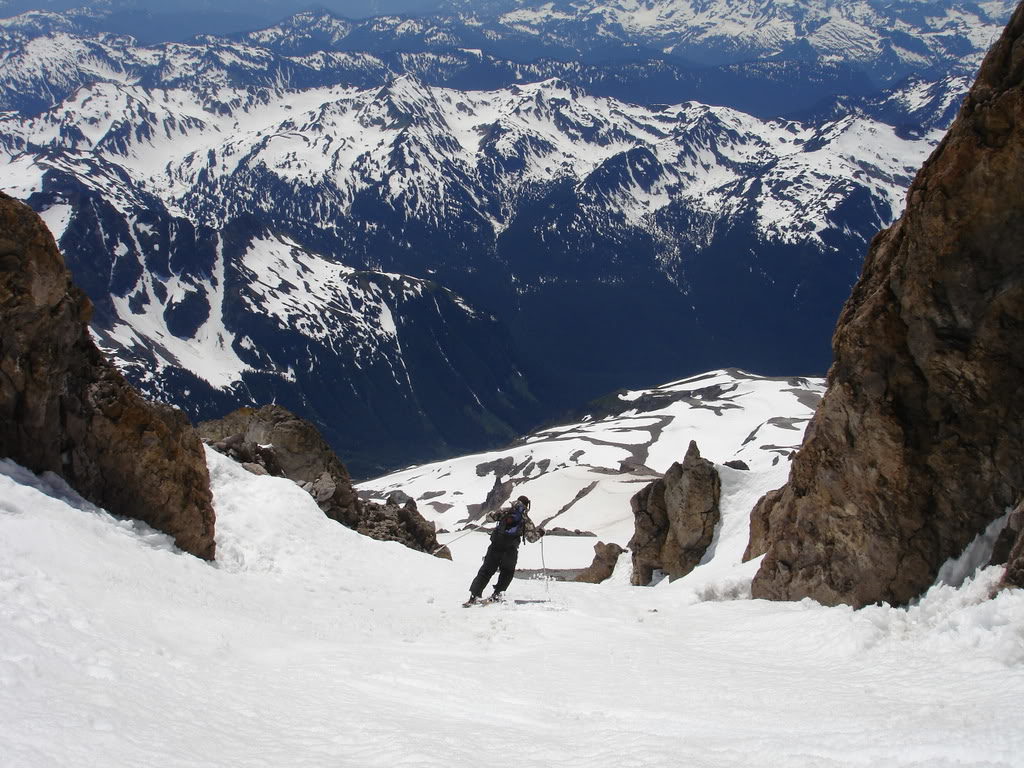 Dan dropping the Chute from the Summit from Glacier Peak