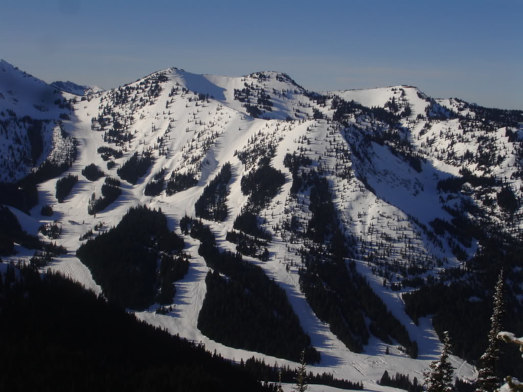 Looking at Crystal Mountain ski resort from Pickhandle Point before descending the west trees