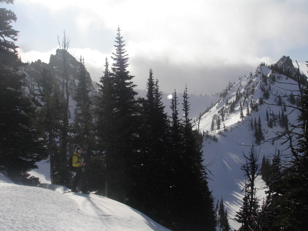 Preparing to ride down into Crystal Lakes Basin