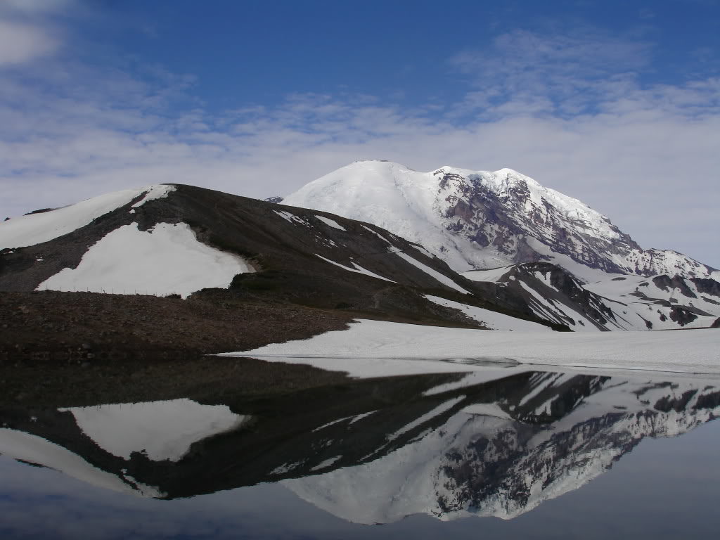 Mount Rainier reflection on Frozen Lake