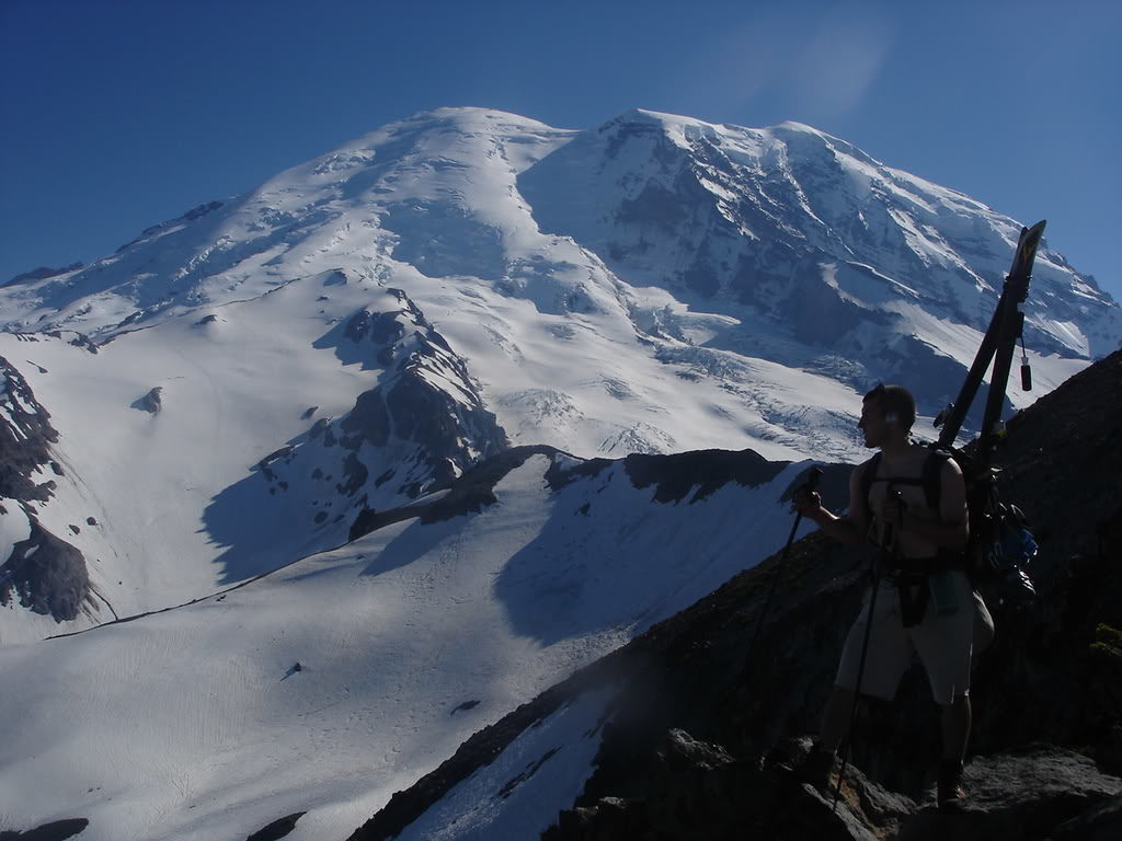 Rainier and the Interglacier in the distance while linking up the 3rd Burroughs and the Interglacier